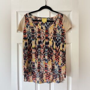 Maeve 100% Silk Muticolored Abstract Printed Blouse